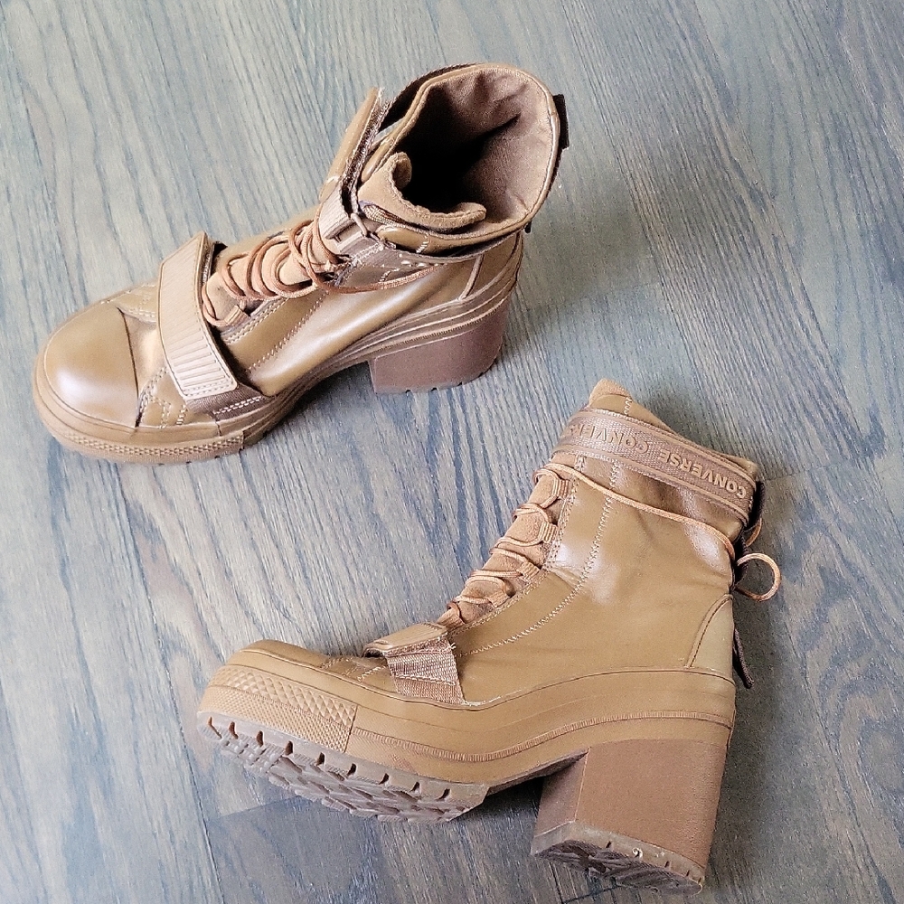 Converse Women’s Lace-Up Chunky Heel Combat Boots - Tan
